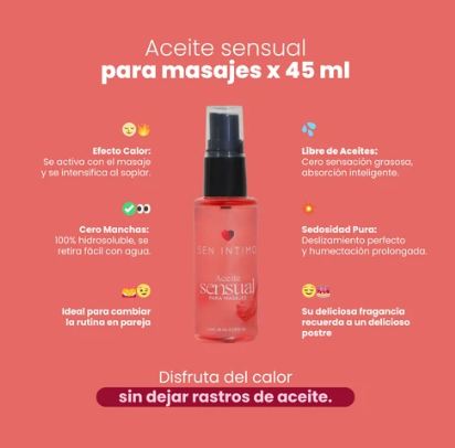 Aceite Sensual para Masajes Efecto Calor 45ml Sen Íntimo Cod. 2940