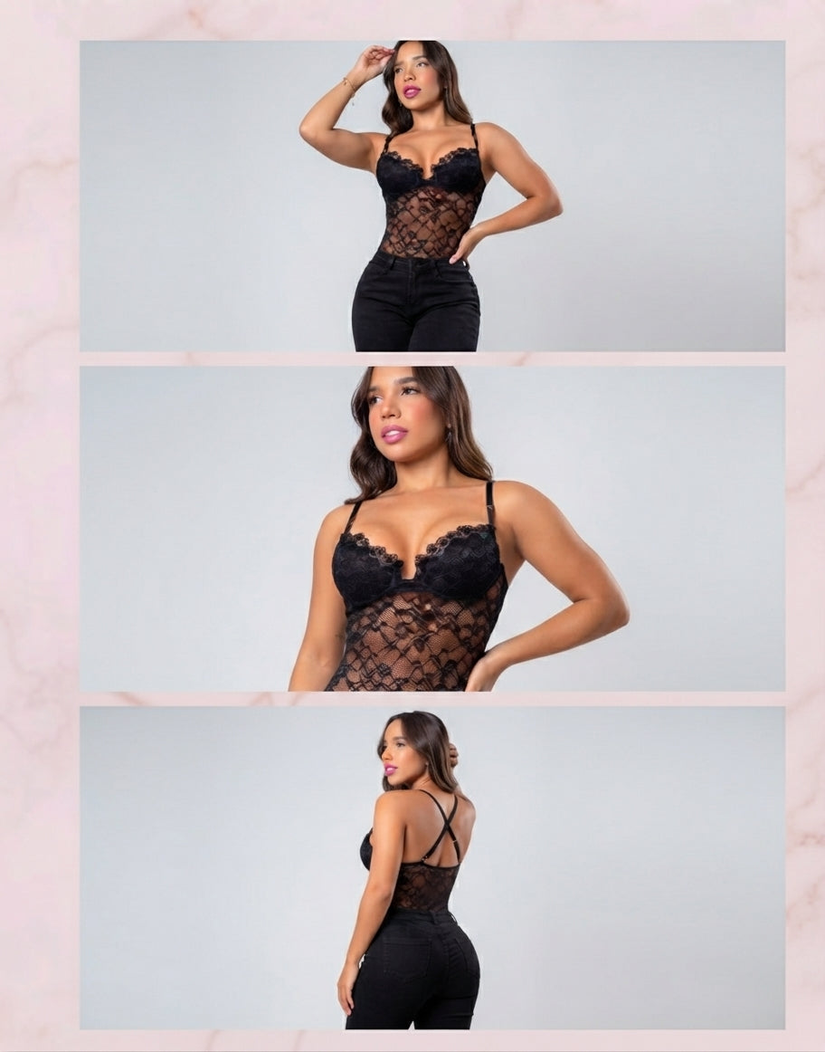 Body con encaje y diseño floral Cod. 120