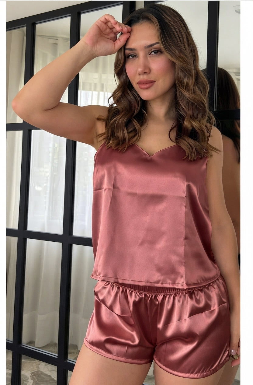 Set de Pijama de Satín con Tiras y Short Cod 2053PALODEROSA